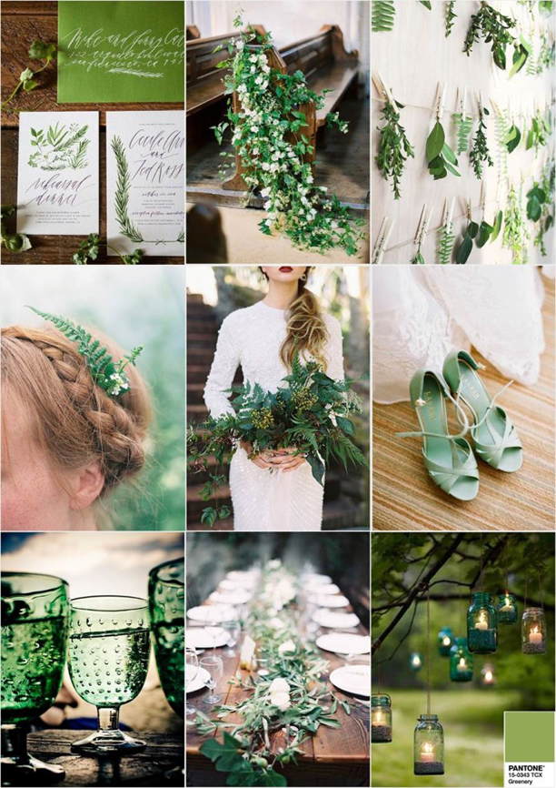 свадебный мудборд в зеленой цветовой гамме 