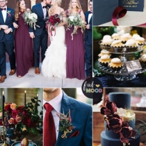 свадебный мудборд в сливово-синей цветовой гамме