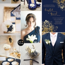 свадебный мудборд в сине-золотой цветовой гамме