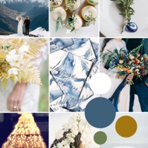свадебный мудборд в сине-зеленой цветовой гамме