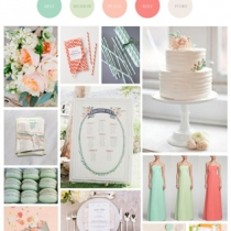 свадебный мудборд в мятно-коралловой цветовой гамме