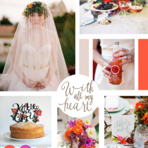 свадебный мудборд в цветовой гамме коралл-фуксия