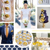 свадебный мудборд в сине-желтой цветовой гамме