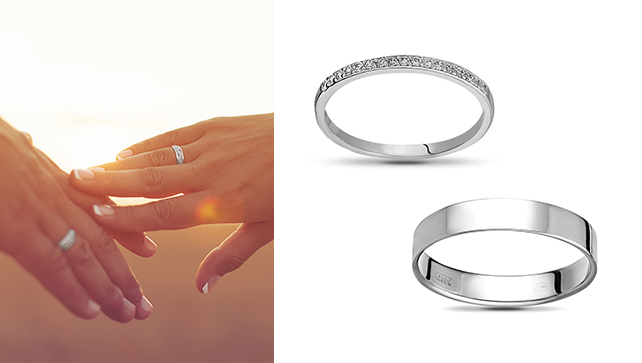 парные обручальные кольца из серебра 