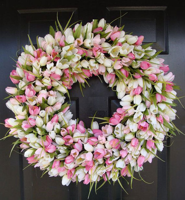 тюльпаны в свадебном декоре, венок из тюльпанов