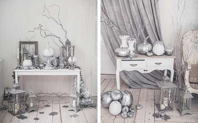 Frozen autumn, свадьба в серебристом цвете, декор свадьбы винтажной мебелью и тыквами