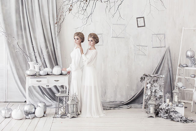 Frozen autumn, свадьба в серебристом цвете, образ невесты, декор с тыквами