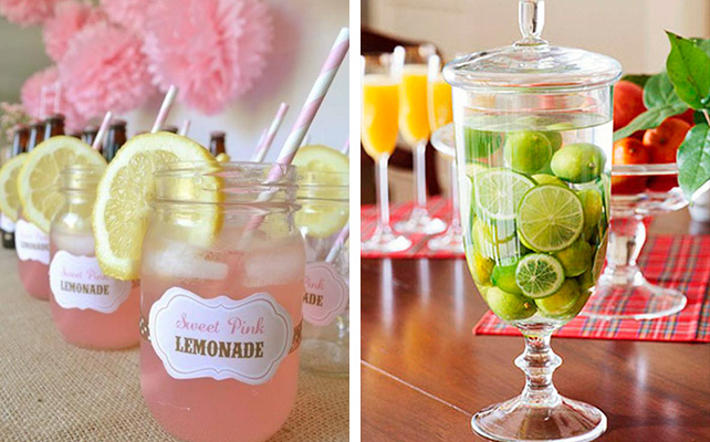 Фрукты в напитках на свадебном столе