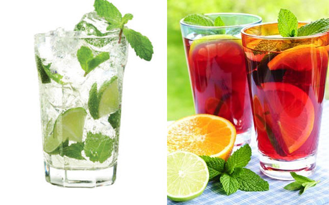 Фрукты в напитках на свадебном столе