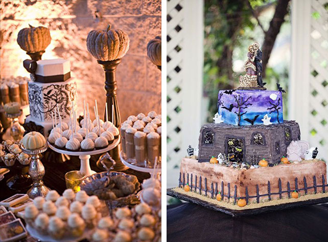 Сладкий стол и торт для свадьбы в тематике Хэллоуин