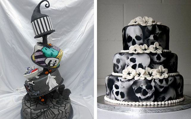Сладкий стол и торт для свадьбы в тематике Хэллоуин