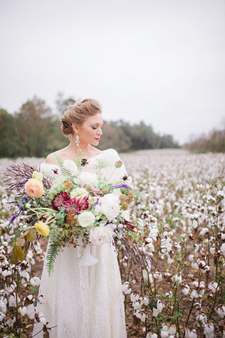 Белый и пушистый хлопок, невеста в хлопковом поле