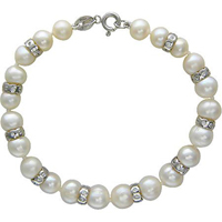 Браслет из белого золота с жемчугом и фианитами 