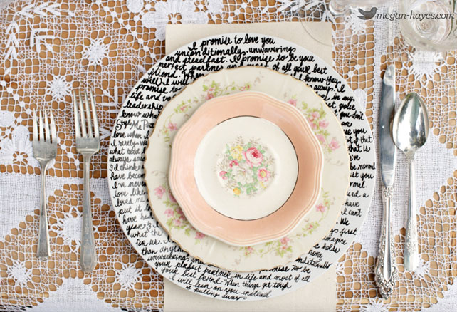 Каллиграфия на свадьбе, тарелка с надписями