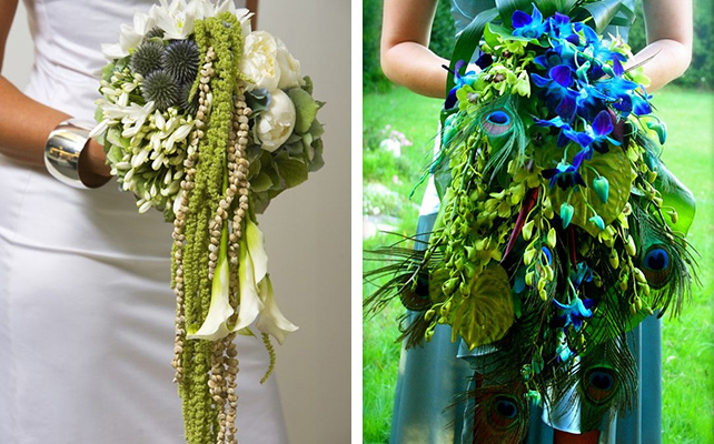 Экзотический каскадный букет невесты