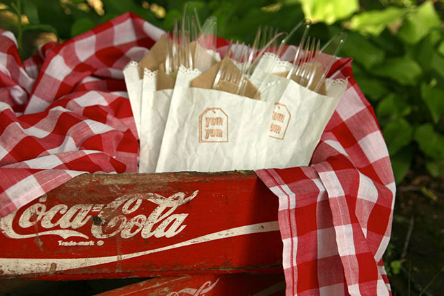 Свадьба в деталях: клетка виши, приборы для пикника