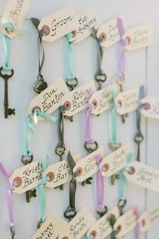 ключики в декоре свадьбы, рассадочные карточки