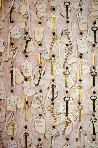 ключики в декоре свадьбы, рассадочные карточки