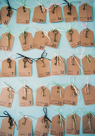 ключики в декоре свадьбы, рассадочные карточки