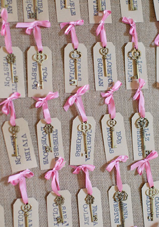 ключики в декоре свадьбы, рассадочные карточки