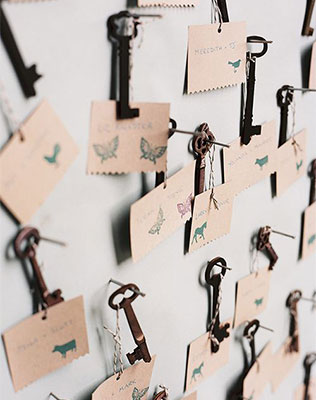 ключики в декоре свадьбы, рассадочные карточки