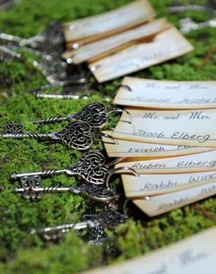 ключики в декоре свадьбы, рассадочные карточки