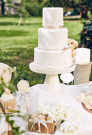 Кружево в декоре свадьбы, торт