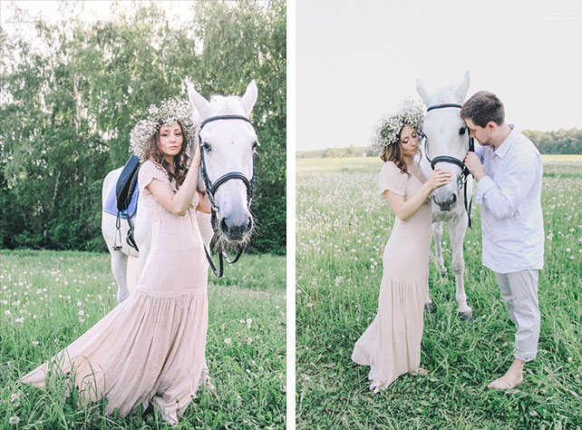 Фотосессия love story на природе, влюбленные, фотосессия с белым конем