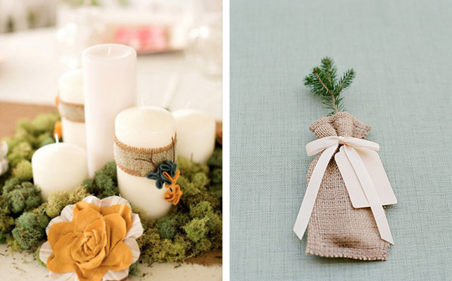Детали свадьбы из мешковины