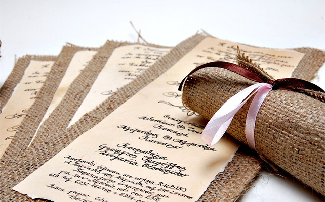 Приглашения на свадьбу из мешковины