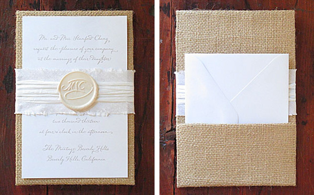 Приглашения на свадьбу из мешковины