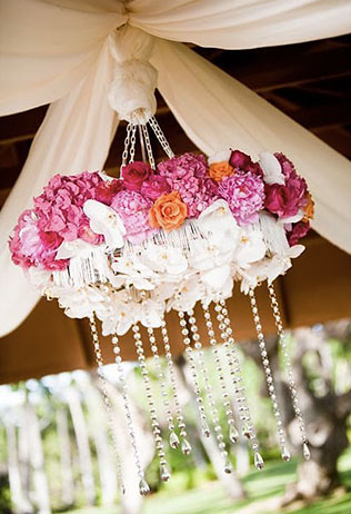необычная свадебная флористика, абажур из цветов