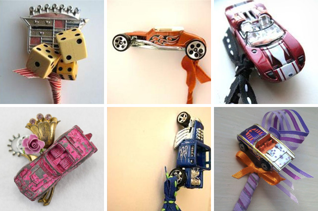 Необычные бутоньерки, отражающие увлечение жениха автомобилями