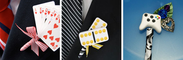 Необычные бутоньерки, отражающие увлечение жениха садовыми азартными играми