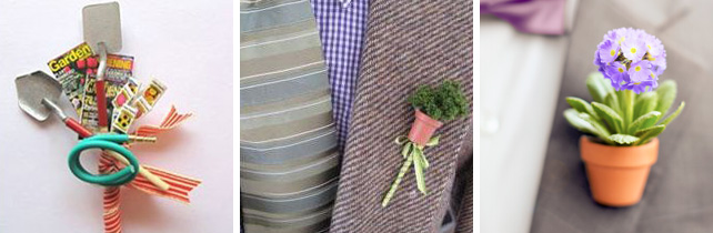 Необычные бутоньерки, отражающие увлечение жениха садовыми работами