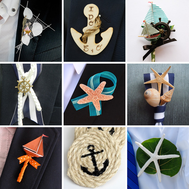 Необычные бутоньерки, отражающие увлечение жениха морем, рыбалкой