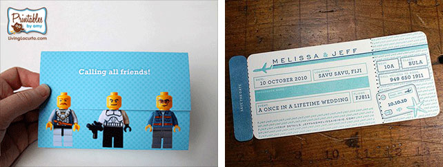 Вдохновение: 33 необычных приглашения, приглашение в стиле лего, приглашение в виде билета на самолёт