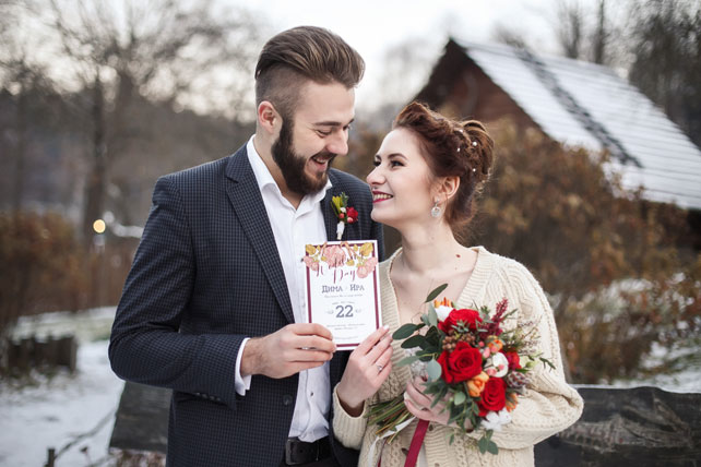 осенняя свадебная фотосессия, жених и невеста, приглашения