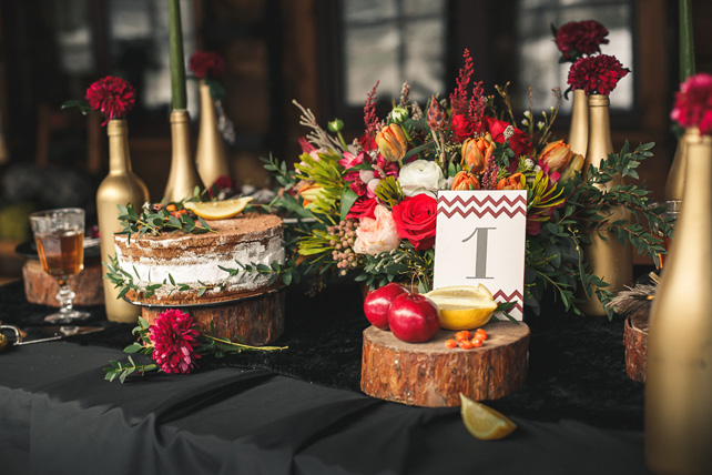 осенняя свадебная фотосессия, декор стола