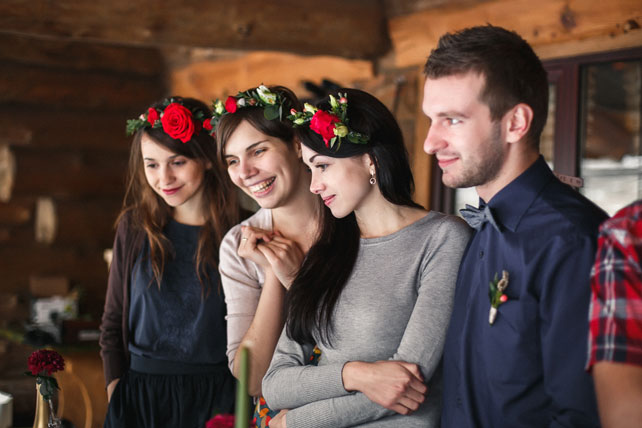 осенняя свадебная фотосессия, гости на свадьбе