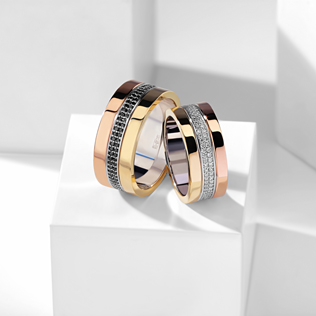 модные обручальные кольца 2019, обручальные кольца BENDES из красного и желтого золота