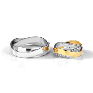 модные обручальные кольца 2019, обручальные кольца BENDES из белого и желтого золота