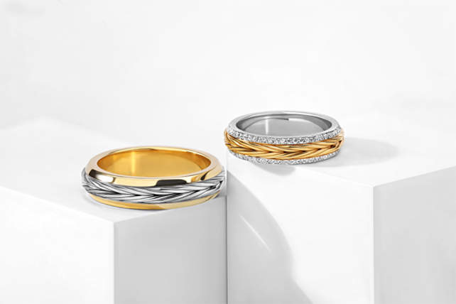 модные обручальные кольца 2019, обручальные кольца BENDES с огранкой из комбинированного золота