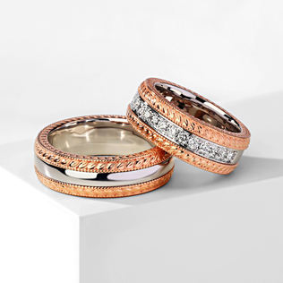 модные обручальные кольца 2019, обручальные кольца BENDES с огранкой из комбинированного золота 