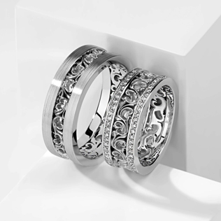 модные обручальные кольца 2019, ажурные обручальные кольца BENDES из белого золота 