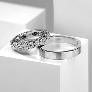модные обручальные кольца 2019, ажурные обручальные кольца BENDES из белого золота 