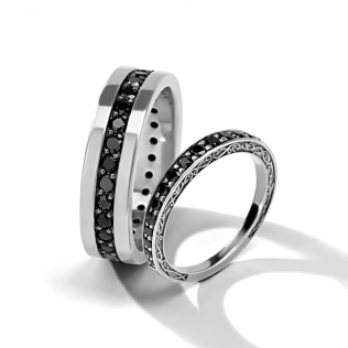 модные обручальные кольца 2019, обручальные кольца BENDES с черными бриллиантами 