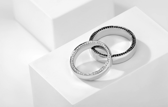 модные обручальные кольца 2019, обручальные кольца BENDES с инкрустацией боковой поверхности кольца 