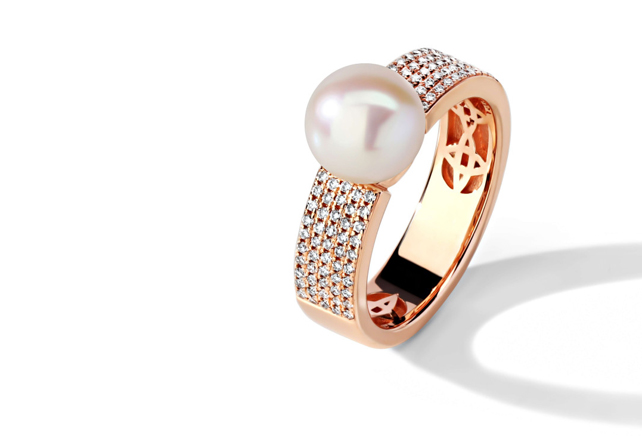 модные обручальные кольца 2019, обручальное кольцо BENDES с жемчугом и бриллиантами 