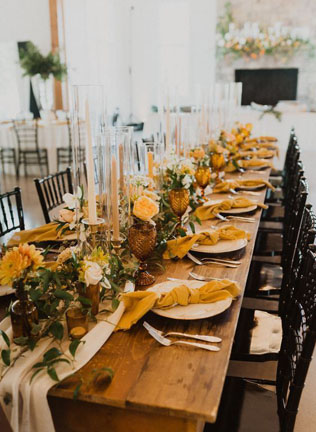 осенняя свадьба, декор стола в желтом цвете